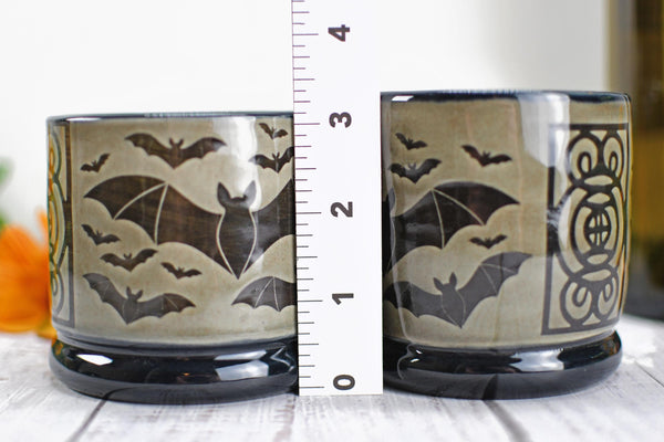 Handmade Bats Cup - Bat Lover Gift, Gothic Ceramic Tumbler, Nature Inspired Pottery for Whiskey or Wine