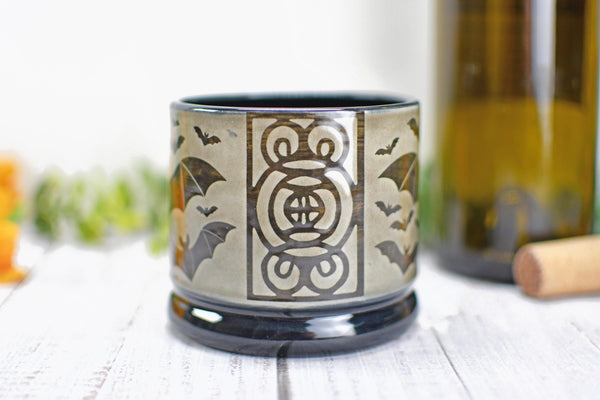 Handmade Bats Cup - Bat Lover Gift, Gothic Ceramic Tumbler, Nature Inspired Pottery for Whiskey or Wine
