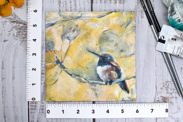 Hummingbird Original Acrylic Painting, "Rufous" Hummingbird Bird Art, Unframed with Frame Additional Purchase Option