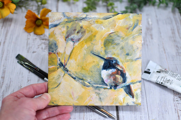 Hummingbird Original Acrylic Painting, "Rufous" Hummingbird Bird Art, Unframed with Frame Additional Purchase Option
