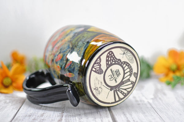 Hand Painted Butterfly Coffee Mug, Rustic Handmade Stoneware Sunflower Pottery, Monarch Butterfly Ceramic Cup, Unique Nature Lover Gift