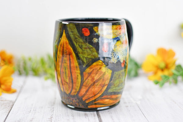 Hand Painted Butterfly Coffee Mug, Rustic Handmade Stoneware Sunflower Pottery, Monarch Butterfly Ceramic Cup, Unique Nature Lover Gift
