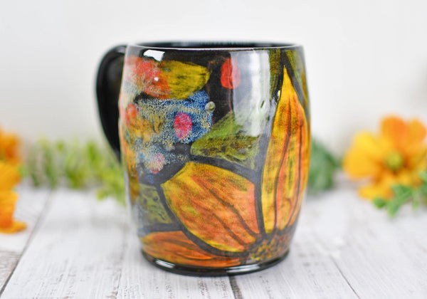 Hand Painted Butterfly Coffee Mug, Rustic Handmade Stoneware Sunflower Pottery, Monarch Butterfly Ceramic Cup, Unique Nature Lover Gift