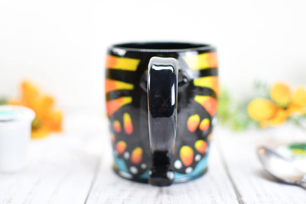 Hand Painted Butterfly Coffee Mug, Handmade Stoneware Sunflower Pottery, Monarch Butterfly Ceramic Cup, Unique Nature Lover Gift