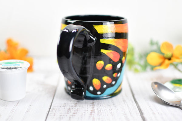 Hand Painted Butterfly Coffee Mug, Handmade Stoneware Sunflower Pottery, Monarch Butterfly Ceramic Cup, Unique Nature Lover Gift