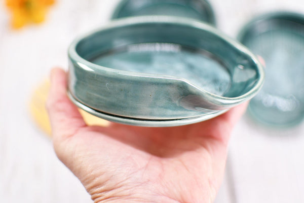 Ceramic Spoon Rest, Hand Carved Sunflower, Sgraffito Stoneware Handmade Pottery for Stovetop, Floral Daisy Flower Green Celadon Dish