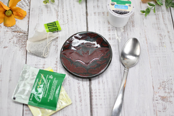 Handmade Bats Coffee Spoon Rest - Bat Lover Gift, Gothic Ceramic Halloween Pottery for Coffee Bar