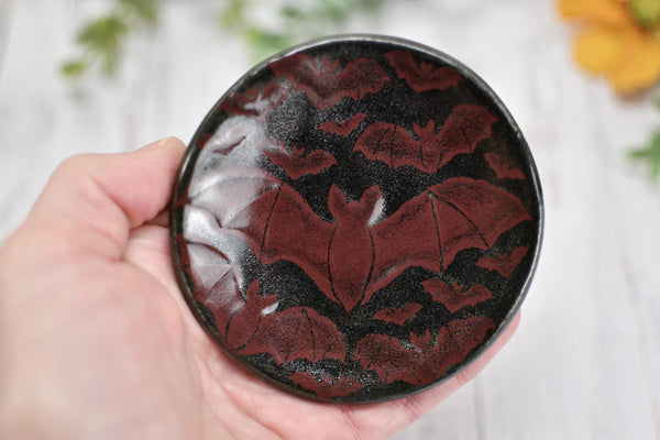 Handmade Bats Coffee Spoon Rest - Bat Lover Gift, Gothic Ceramic Halloween Pottery for Coffee Bar