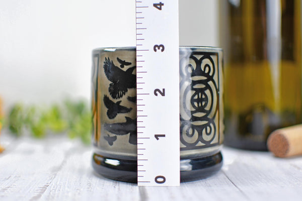 Handmade Raven Bird Cup - Bird Lover Gift, Gothic Ceramic Tumbler, Nature Inspired Pottery for Whiskey or Wine, A Murder of Ravens