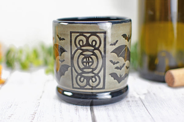 Handmade Bats Cup - Bat Lover Gift, Gothic Ceramic Tumbler, Nature Inspired Pottery for Whiskey or Wine