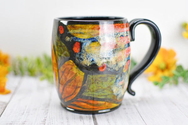 Hand Painted Butterfly Coffee Mug, Rustic Handmade Stoneware Sunflower Pottery, Monarch Butterfly Ceramic Cup, Unique Nature Lover Gift