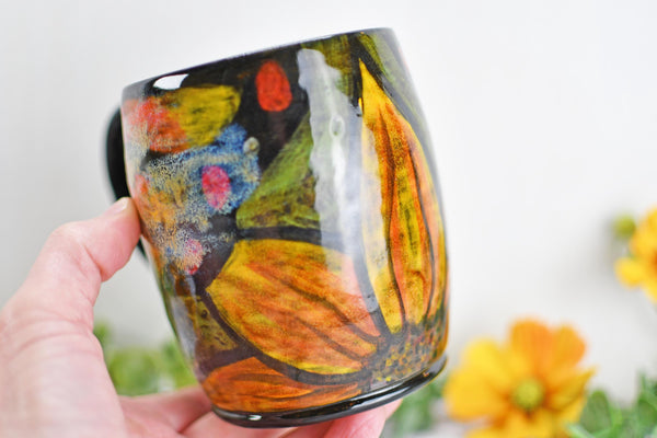 Hand Painted Butterfly Coffee Mug, Rustic Handmade Stoneware Sunflower Pottery, Monarch Butterfly Ceramic Cup, Unique Nature Lover Gift