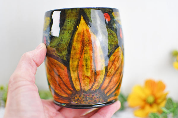 Hand Painted Butterfly Coffee Mug, Rustic Handmade Stoneware Sunflower Pottery, Monarch Butterfly Ceramic Cup, Unique Nature Lover Gift