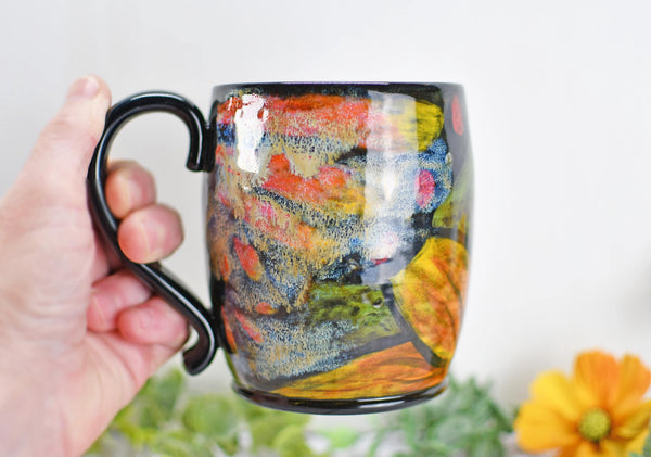 Hand Painted Butterfly Coffee Mug, Rustic Handmade Stoneware Sunflower Pottery, Monarch Butterfly Ceramic Cup, Unique Nature Lover Gift