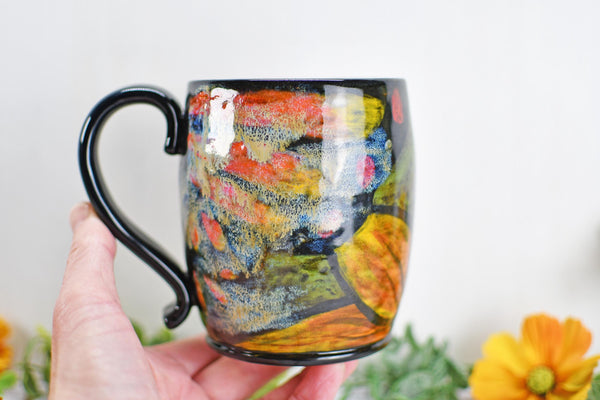 Hand Painted Butterfly Coffee Mug, Rustic Handmade Stoneware Sunflower Pottery, Monarch Butterfly Ceramic Cup, Unique Nature Lover Gift