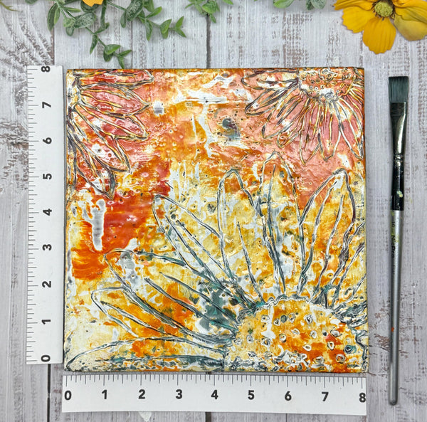Original Encaustic Painting of Sunflowers, Orange Yellow Art on Wood Cradle Board