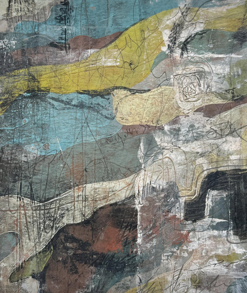 Original Abstract Painting, Mixed Media Art, Gray, Tan, Olive Green, Maroon, Black – Acrylic Painting on Paper, Unframed