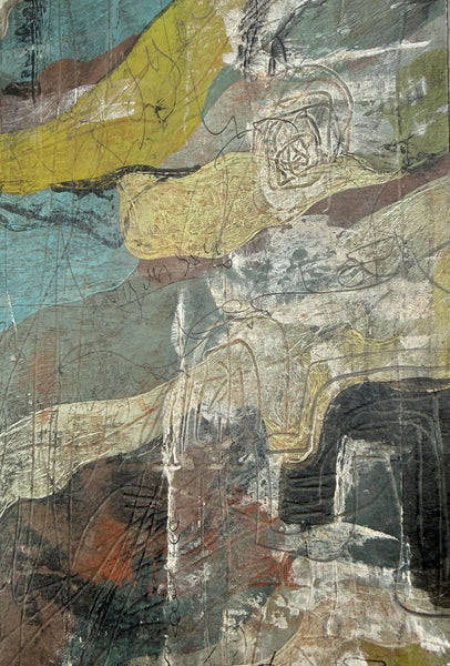 Original Abstract Painting, Mixed Media Art, Gray, Tan, Olive Green, Maroon, Black – Acrylic Painting on Paper, Unframed
