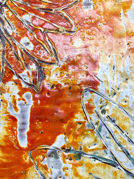 Original Encaustic Painting of Sunflowers, Orange Yellow Art on Wood Cradle Board
