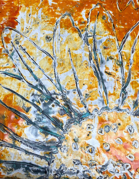 Original Encaustic Painting of Sunflowers, Orange Yellow Art on Wood Cradle Board