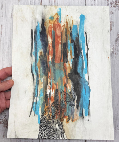 Original Painting Gray Fox Artwork, Mixed Media Art on Paper, Gray Fox Sitting