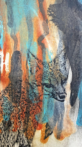 Original Painting Gray Fox Artwork, Mixed Media Art on Paper, Gray Fox Sitting