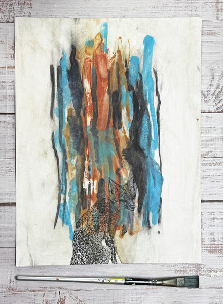 Original Painting Gray Fox Artwork, Mixed Media Art on Paper, Gray Fox Sitting
