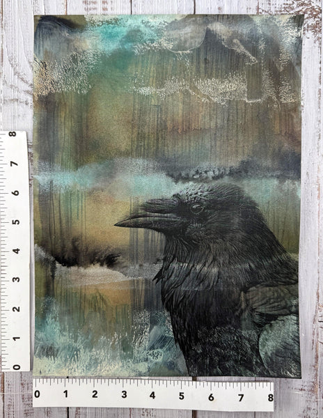 Original Painting Raven, Original Mixed Media Artwork, Raven Bird, Black, Blue, and Gray Art on Paper, Bird Lover Gift