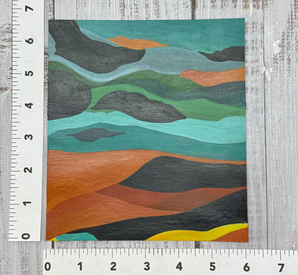 Original Abstract Painting, Bright Art in Turquoise, Green, Orange, Black, Yellow – Acrylic Painting on Paper, Unframed