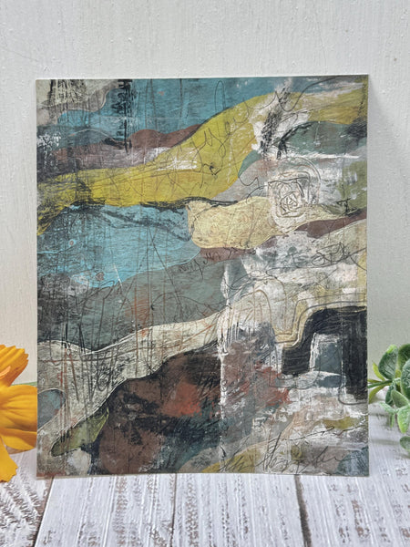 Original Abstract Painting, Mixed Media Art, Gray, Tan, Olive Green, Maroon, Black – Acrylic Painting on Paper, Unframed