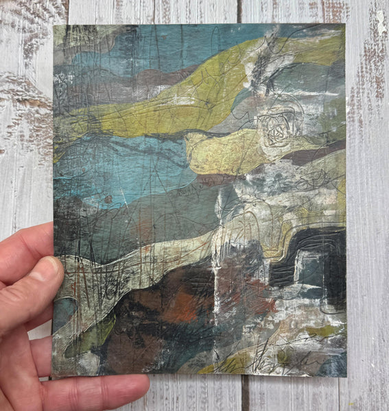 Original Abstract Painting, Mixed Media Art, Gray, Tan, Olive Green, Maroon, Black – Acrylic Painting on Paper, Unframed