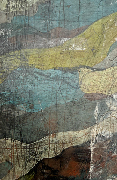 Original Abstract Painting, Mixed Media Art, Gray, Tan, Olive Green, Maroon, Black – Acrylic Painting on Paper, Unframed