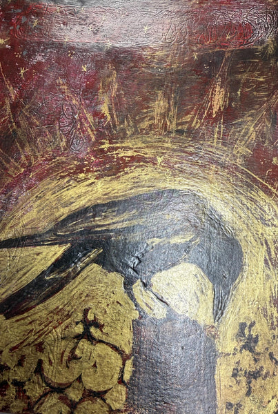 Painting Original Raven, Original Mixed Media Artwork, Raven Bird, Gold, Red, Black Art on Paper, Bird Lover Gift, Unframed