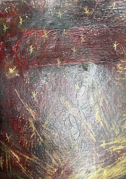 Painting Original Raven, Original Mixed Media Artwork, Raven Bird, Gold, Red, Black Art on Paper, Bird Lover Gift, Unframed