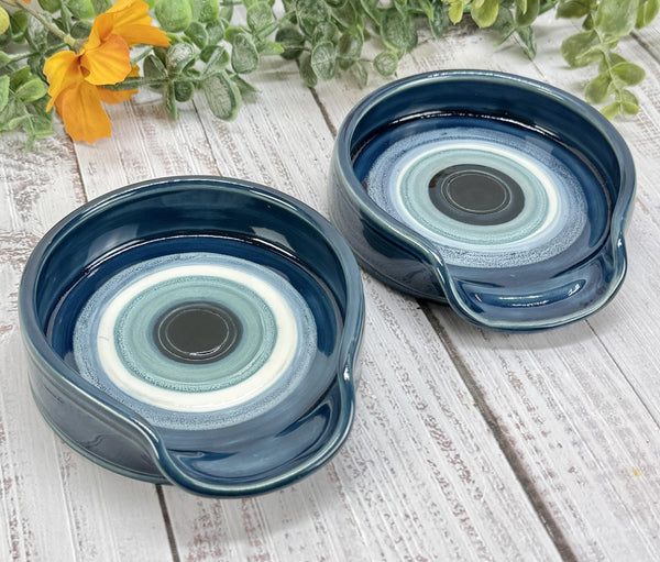 Evil Eye Ceramic Stove Top Spoon Rest Coffee Bar Tea, Pottery Nazar Blue White Handmade Handpainted Stoneware Large Housewarming Spiritual