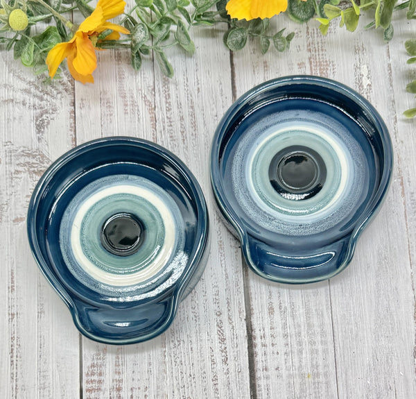 Evil Eye Ceramic Stove Top Spoon Rest Coffee Bar Tea, Pottery Nazar Blue White Handmade Handpainted Stoneware Large Housewarming Spiritual