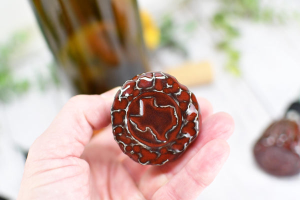 Texas Wine Bottle Stopper, Handmade Ceramic Christmas Barware Gift for Austin Football Champs, Housewarming, Groomsman, Secret Santa Unique