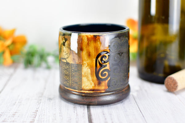 Handmade Ceramic Cardinal Bird Cup, Bronze Pottery Anniversary Gift, Whiskey or Wine Tumbler, Moroccan Boho