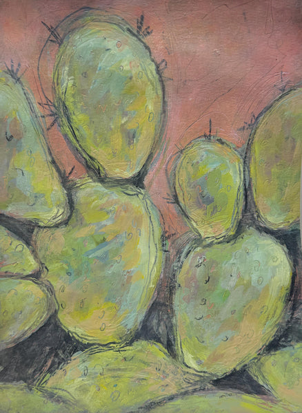 Cactus Abstract Painting Wall Art, Bright Color Desert Artwork, Original Mixed Media Painting on Paper (Unframed 9x12), Green, Blue, Orange