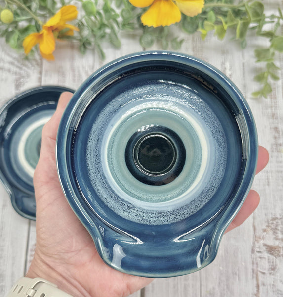 Evil Eye Ceramic Stove Top Spoon Rest Coffee Bar Tea, Pottery Nazar Blue White Handmade Handpainted Stoneware Large Housewarming Spiritual
