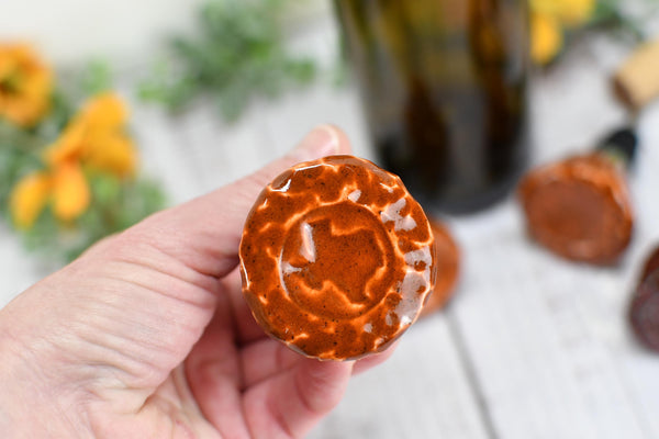 Texas Wine Bottle Stopper, Handmade Ceramic Christmas Barware Gift for Austin Football Champs, Housewarming, Groomsman, Secret Santa Unique