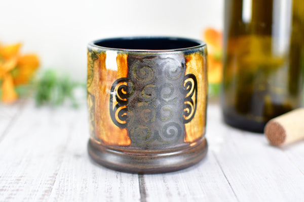 Handmade Ceramic Cardinal Bird Cup, Bronze Pottery Anniversary Gift, Whiskey or Wine Tumbler, Moroccan Boho