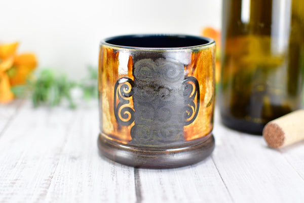 Handmade Ceramic Cardinal Bird Cup, Bronze Pottery Anniversary Gift, Whiskey or Wine Tumbler, Moroccan Boho