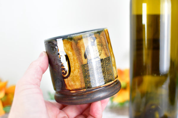 Handmade Ceramic Cardinal Bird Cup, Bronze Pottery Anniversary Gift, Whiskey or Wine Tumbler, Moroccan Boho