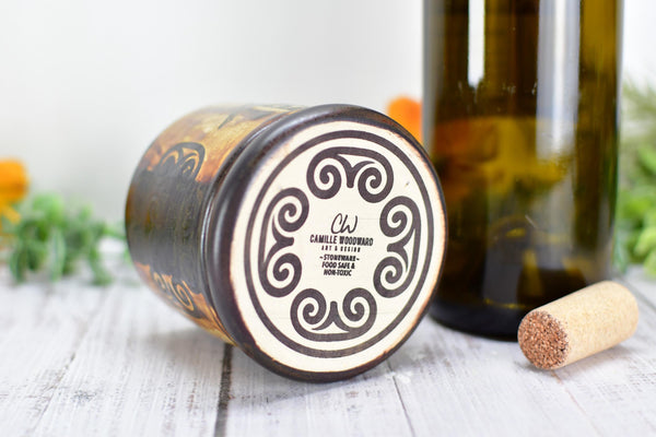 Handmade Ceramic Cardinal Bird Cup, Bronze Pottery Anniversary Gift, Whiskey or Wine Tumbler, Moroccan Boho