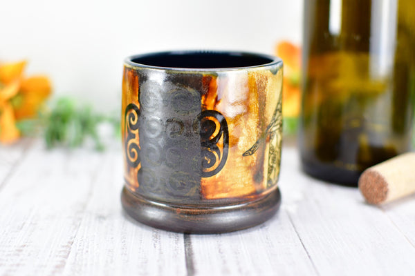 Handmade Ceramic Cardinal Bird Cup, Bronze Pottery Anniversary Gift, Whiskey or Wine Tumbler, Moroccan Boho