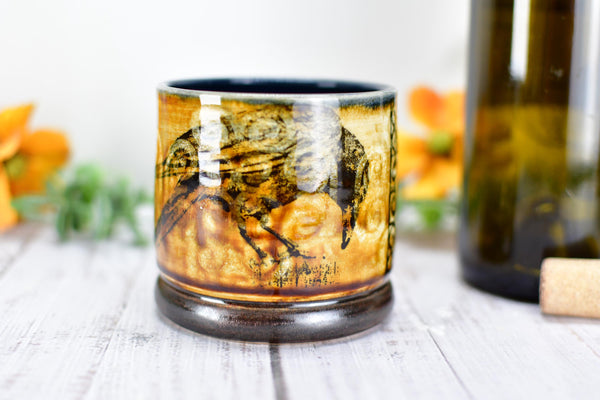 Ravens Ceramic Cup Bronze 8th or 9th Anniversary Gift, Bird Lover Gothic Handmade Tumbler Stoneware Hand Painted Pottery Bar Drinkware