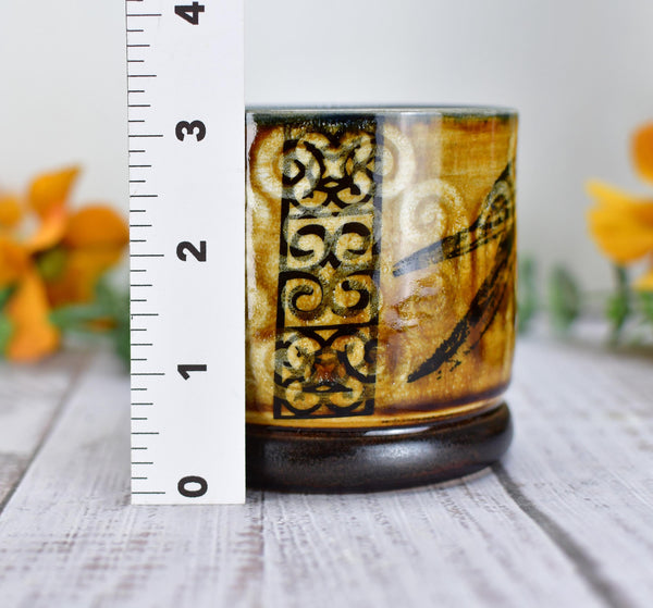 Ravens Ceramic Cup Bronze 8th or 9th Anniversary Gift, Bird Lover Gothic Handmade Tumbler Stoneware Hand Painted Pottery Bar Drinkware