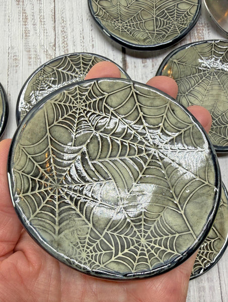 Handmade Spider Web Coffee Spoon Rest - Halloween Lover Gift, Gothic Ceramic Pottery for Coffee Bar