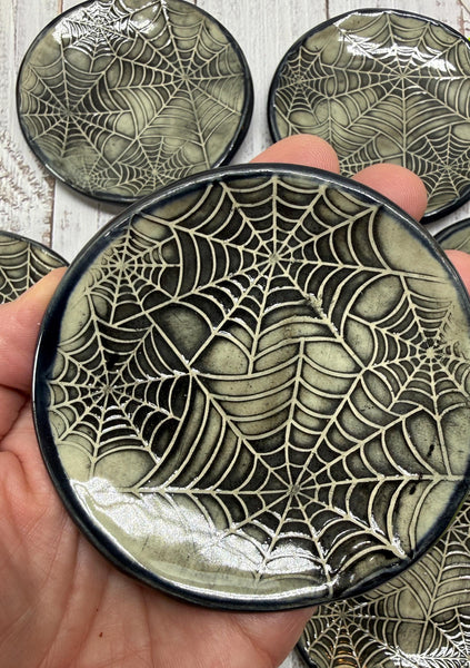 Handmade Spider Web Coffee Spoon Rest - Halloween Lover Gift, Gothic Ceramic Pottery for Coffee Bar
